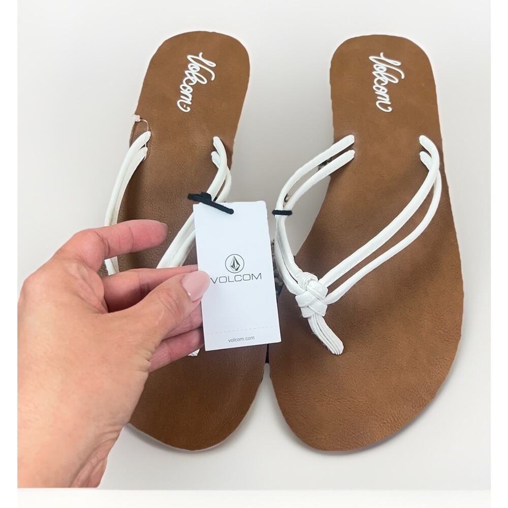 Volcom Minimalist Brown Flip Flops White Strap Thong Sandals Women's Size 10 NWT - Picture 7 of 9